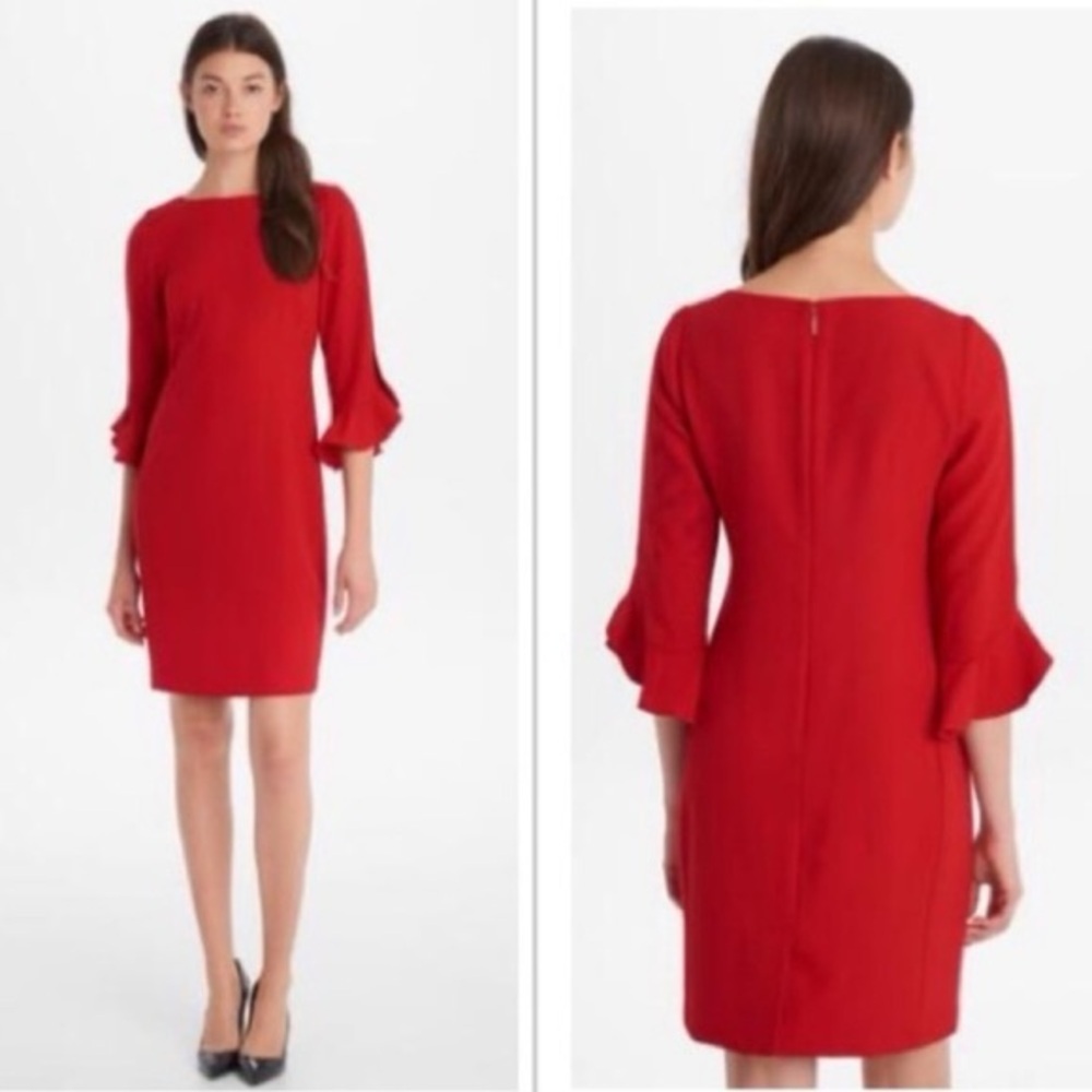 Karl Lagerfeld Paris Tulip Bell Sleeve Crepe Dress‎ Red Mini Work Party Size 14